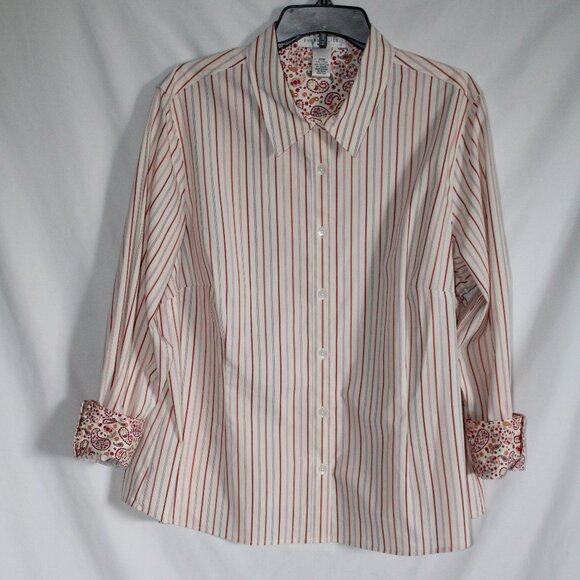 Pursuits LTD Women's Pink Raspberry Striped Button Up Long-Sleeved Shirt - 22W - Picture 2 of 6